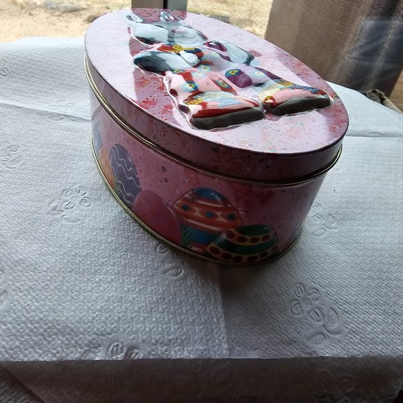 Easter bunny tin display can cany storage - Picture 2 of 5
